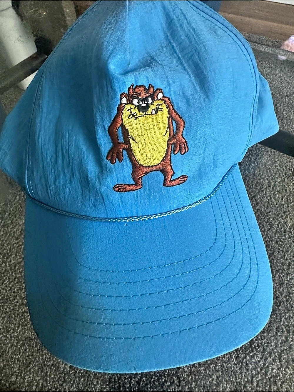 Vintage 90s Taz Looney Tunes Nylon Rope Snapback Hat - Light Blue